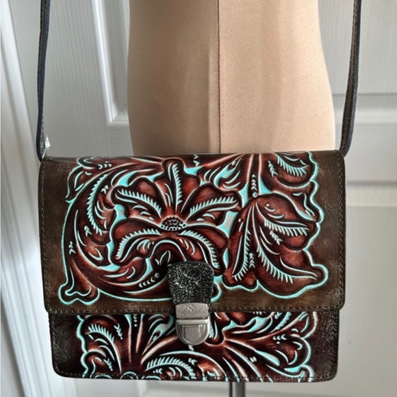 Patricia Nash Locri C/B Turquoise Hand Tooled Leather crossbody Handbag - Picture 4 of 15